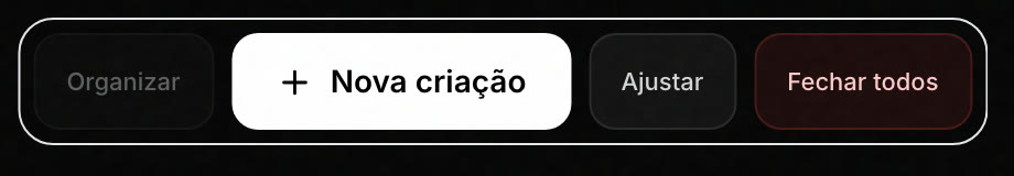 A barra de baixo do Workflow: o botão "+ Nova criação" abre o seletor.